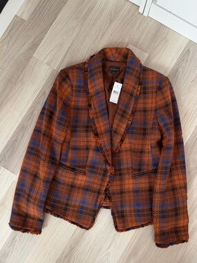 Ann Taylor Rust Orange Plaid Blazer with Blue Accents